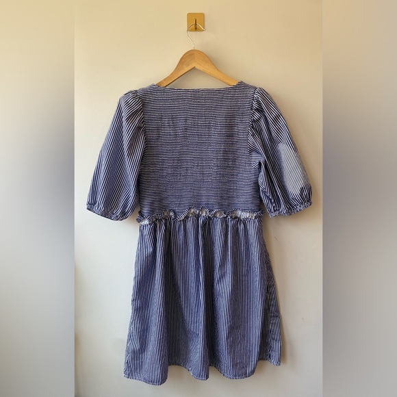 Nation LTD | Large Blue and White Striped 100% Pima Cotton Smocked Dress‎ - Picture 6 of 6